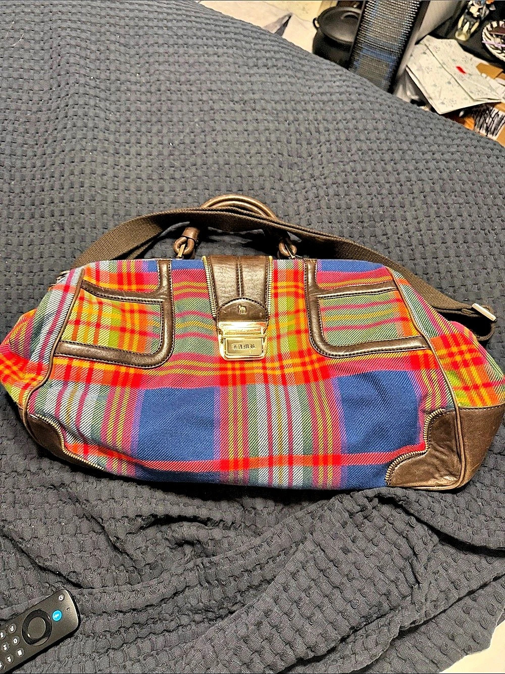 L.A.M.B. Edinburgh Plaid Doctor Bag. Satchel Brown & Blue